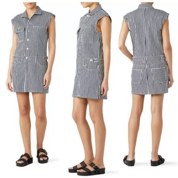 Anthropologie's Current/Elliot Railroad Stripe Sleeveless Jumpsuit Mini Dress - Picture 5 of 12